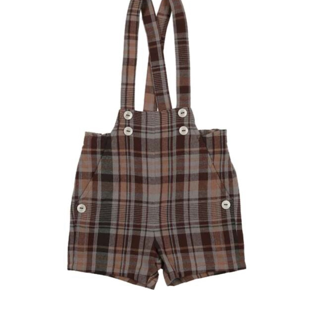 Maniere Classic Plaid Kids Overalls with Suspenders